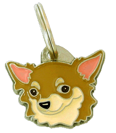 Chihuahua pelo longo creme <br> (placa de identificação para cães, Gravado incluído)